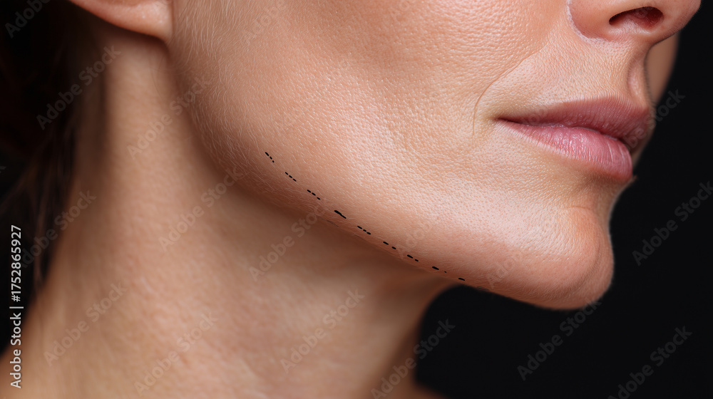 Obraz premium Close-up of dotted lines around the chin and jawline