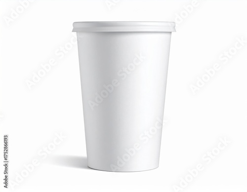 Wallpaper Mural Blank Cylindrical Paper Cup Mockup with Lid: Isolated on White. Food & Beverage Packaging, Catering Branding Torontodigital.ca