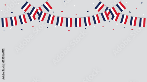 Seamless Blue, white and red colored, as the colors of the national flag of France party bunting border. Flat design illustration.	
