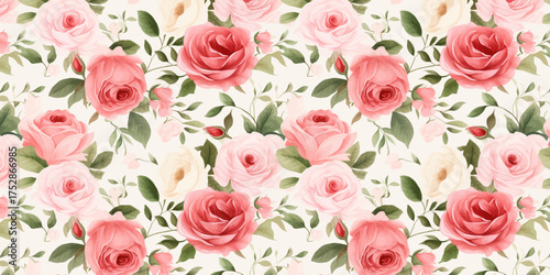 Watercolor floral seamless pattern with hand-painted gentle textures, ideal for fabric prints, wrapping paper, wallpapers, and elegant decorative background design