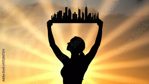 Silhouette of a man with arms raised at sunrise symbolizing freedom and joy