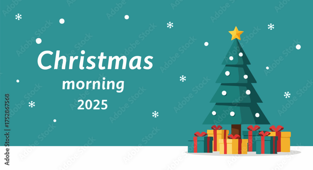 Fototapeta premium Festive Christmas Tree with Presents and Snowflakes