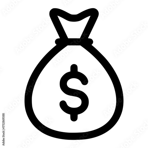 Money Bag Icon: A simple yet striking icon of a money bag, symbolizing wealth, financial security, and the potential for prosperity, it's ideal for representing savings, investment.