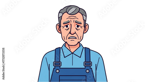 Portrait of a Sad Elderly Man Wearing Overalls
