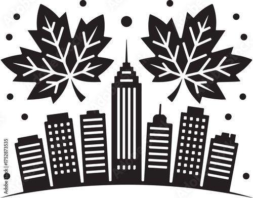 Black Silhouette Illustration Of Modern City Skyline With Trees On Checkered Background For Urban And Nature Scenery Projects