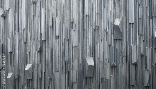 Striking silver metal bar wall art composition featuring diverse shapes and textures
