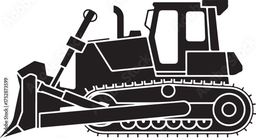 Bulldozer Silhouette Depicting Heavy Equipment for Construction Industry Featuring Isolated Vector on Transparent Background