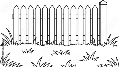 Outline Cartoon Fence with Green Grass Blades Illustration Isolated on Transparency for Your Summer Graphic Projects Approximately 130 letters