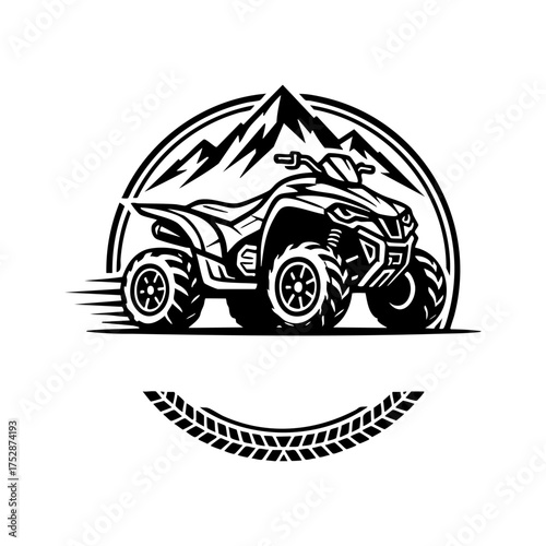 Off-Road Mountain ATV Quad Bike Logo Engraving Vector Illustration