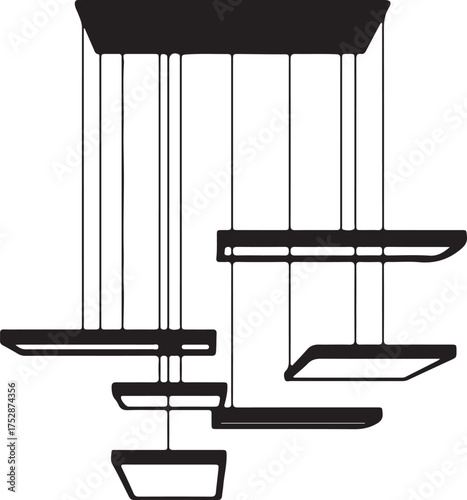 Modern Chandelier for Home Interior Black Silhouette Vector Decoration and Elegant Style Lighting Fixture with Geometric and Linear