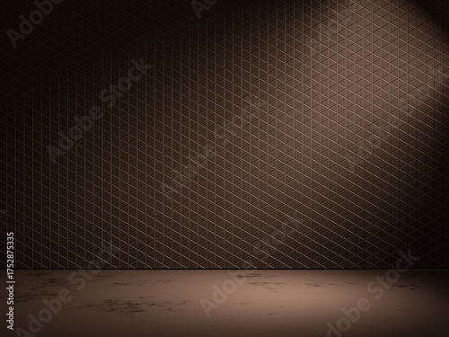 Tiled black and red wall with grid pattern illuminated by soft spotlighting.