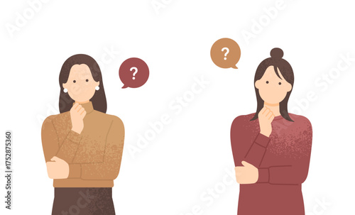 秋・冬イメージの女の子 比較検討する女性たちのベクターイラスト素材