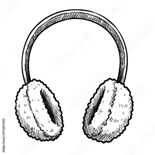 Warm earmuffs with fluffy exterior and headband vector illustration on transparent background