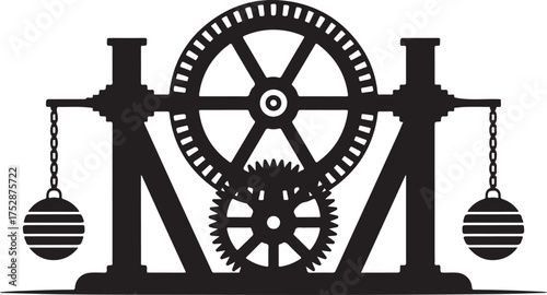 Mechanical Gear System with Balance Weights and Gears Illustration