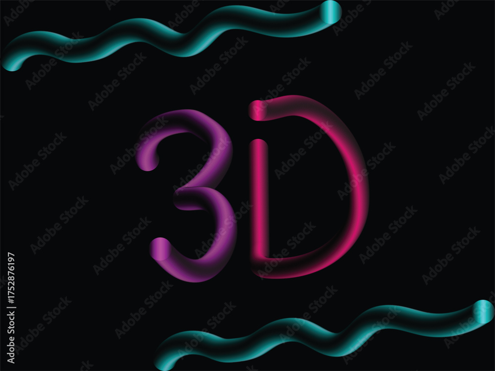 Fototapeta premium Neon 3D typography design with glowing curved lines on dark background, Futuristic 3D text with vibrant gradient colors and abstract glowing waves, Colorful 3D lettering with luminous curved lines