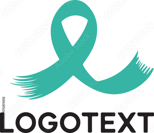 Teal ribbon awareness logo isolated on white background for ovarian cancer support