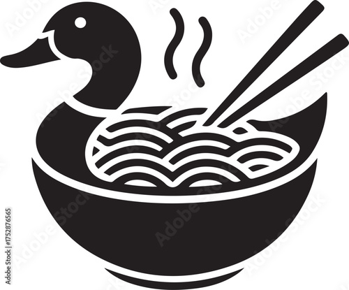 Duck ramen bowl isolated on white background, a playful and delicious design
