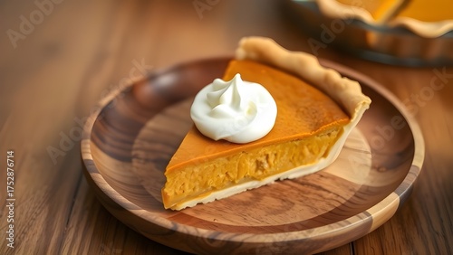 Pumpkin Pie on Wooden Plate