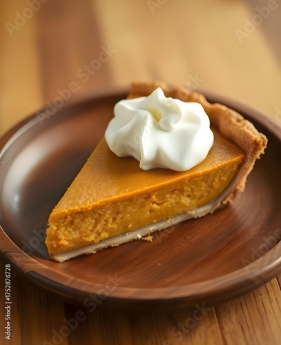 Pumpkin Pie on Wooden Plate