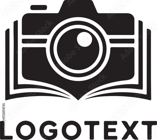 Camera book logo isolated on white background, a symbol of visual storytelling and learning