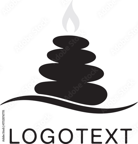 Zen stones stacked with a flame on top, isolated on white background, for relaxation
