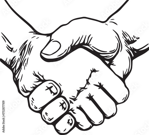 Handshake silhouette in black line art symbolizing agreement, partnership, respect, and mutual connection