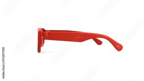 Vibrant red eyeglasses isolated on a clean white background, offering a stylish accessory.