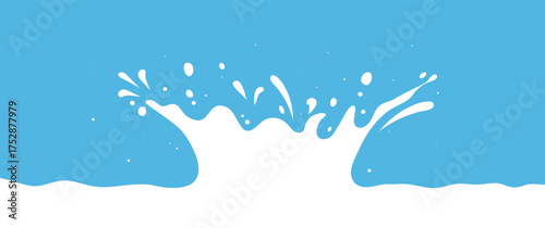 Milk splash crown background, yogurt wave frame. White cream shape border. Organic drip banner, paint melted. Dairy fluid texture, drink wavy liquid on blue bg. Cartoon vector illustration