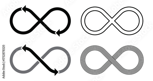 The infinity loop arrows, vector set, the eternal cycle: directional flow and limitless process symbolism.