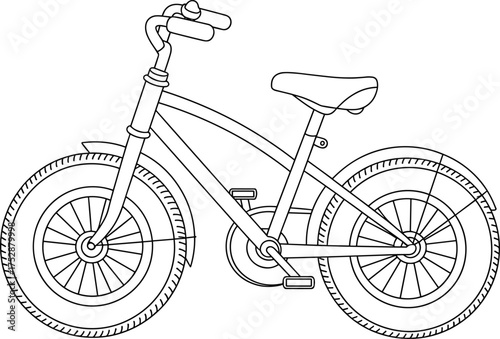 Detailed bicycle line art vector illustration, kids bike outline drawing for coloring page, cycling education, transport concept, and design