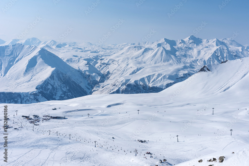 Obraz premium Winter panorama of Gudauri ski resort, Georgia