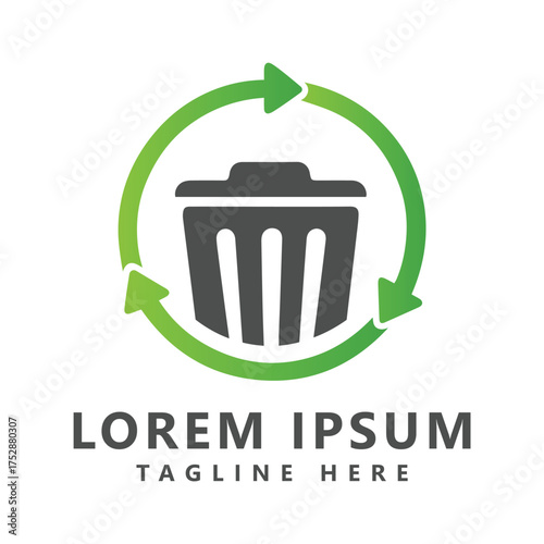 Illustration waste management logo design vector. logo combination of dustbin with recycle symbol