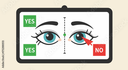 Eye test display with indicators for yes and no responses  
