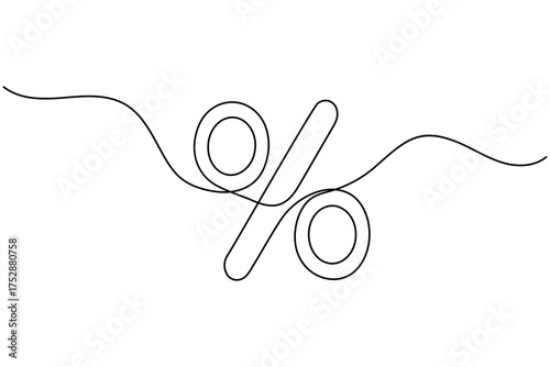 Percentage sign continuous one line drawing minimalist finance discount symbol illustration