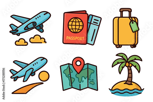 Christmas characters and symbols for holiday fun and celebration. Set of 6 vector illustration