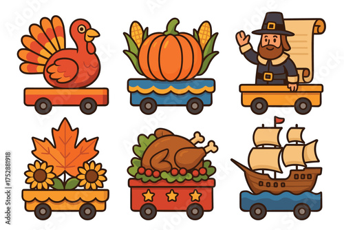 Vibrant party boats decked out for special celebrations. Set of 6 vector illustration