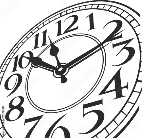 Distorted antique clock face showing time passing and melancholy abstract concept isolated on transparent background