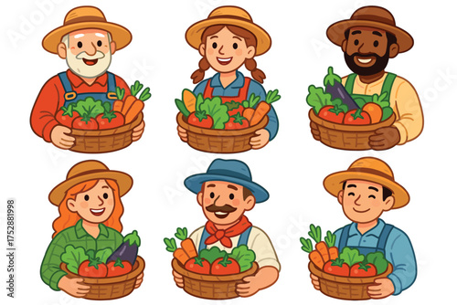 Family gathering around meals during holiday celebrations. Set of 6 vector illustration