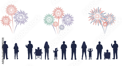 Silhouetted Crowd Watching Colorful Fireworks Display Celebration