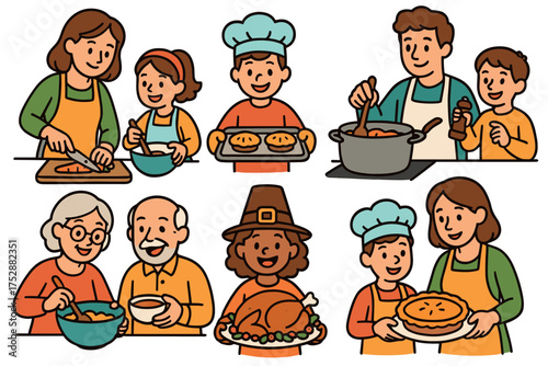 Cherished moments of a holy family celebrating faith and love. Set of 6 vector illustration