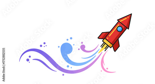Red Rocket Launching with Colorful Smoke Trails