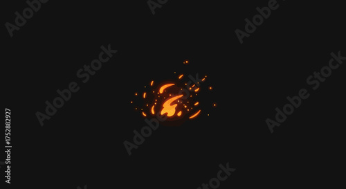 Animation of Flickering Fire with Glowing Embers on Dark Background