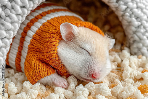 A hamster sleeping in minia...