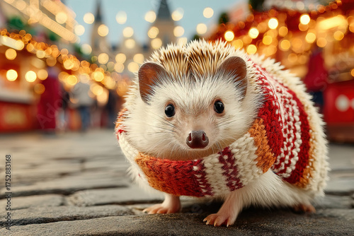 A hedgehog wearing Christma...