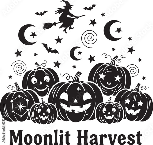 Moonlit Harvest Halloween Pumpkin Illustration