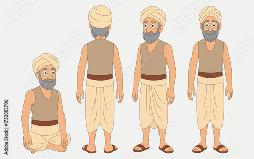 Indian village old man best cartoon character.