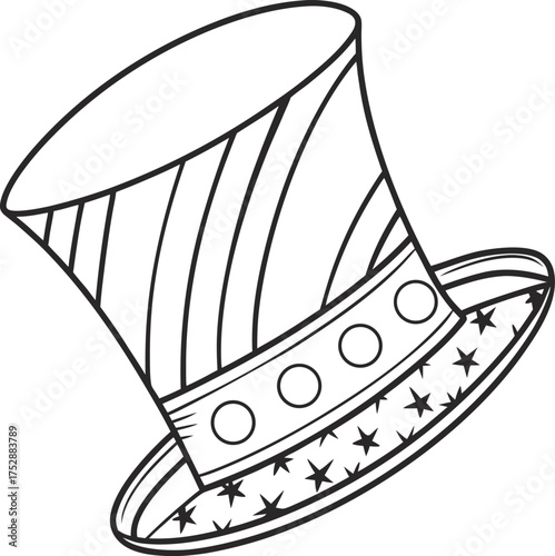 Whimsical top hat design with decorative band and striped crown isolated on transparent background
