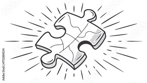 Illustration of a single puzzle piece with radiating lines on a white background design concept one hundred