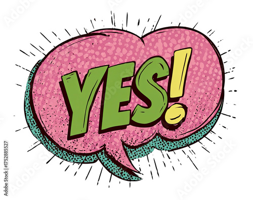 Bold comic YES! with halftone texture, perfect for affirmative messaging and branding