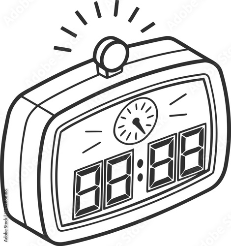 Digital alarm clock showing time ready for morning wake up call isolated on transparent background